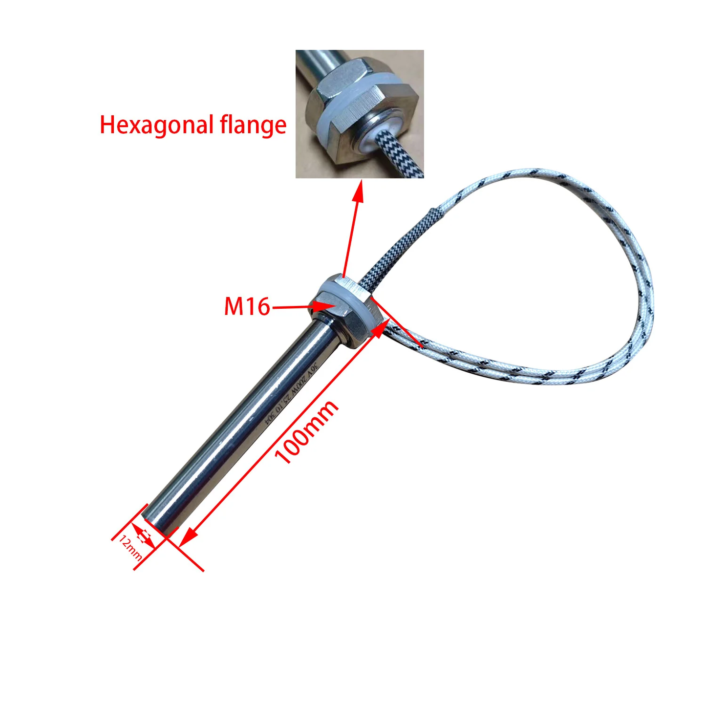 24v 36v 48v Heating Element Stainless Steel Cartridge Heater M16 Tubular Heat Pipe/Rod for Heating Water 100w/150w/200w/300w
