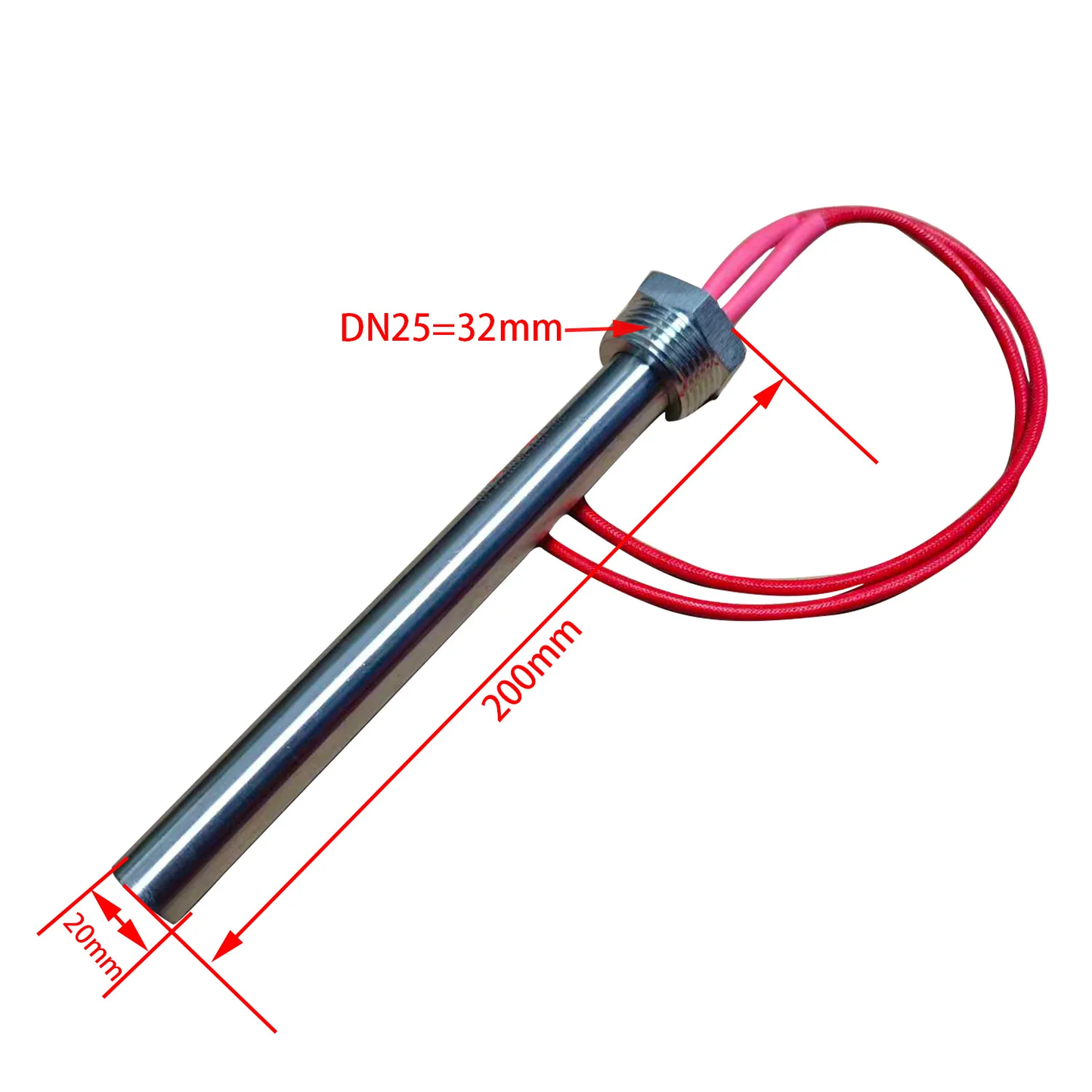 DN25 Cartridge Heater 12V Heating Element Stainless Steel Immersion Tubular Heater Pipe 1" Thread 200w/300w
